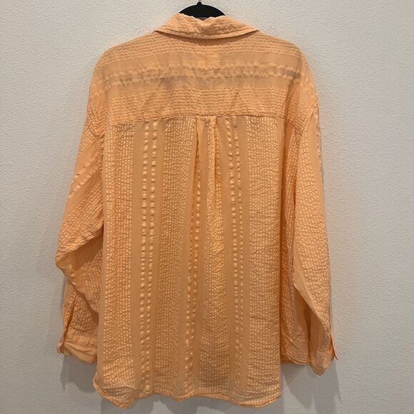 Aerie Seersucker Peach Coverup Oversized Textured Button Down Sz Xl Preppy Beach - Picture 6 of 8